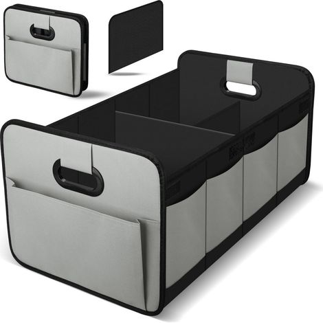 Organisateur de coffre pliable gris avec poignées et compartiments (1/5)