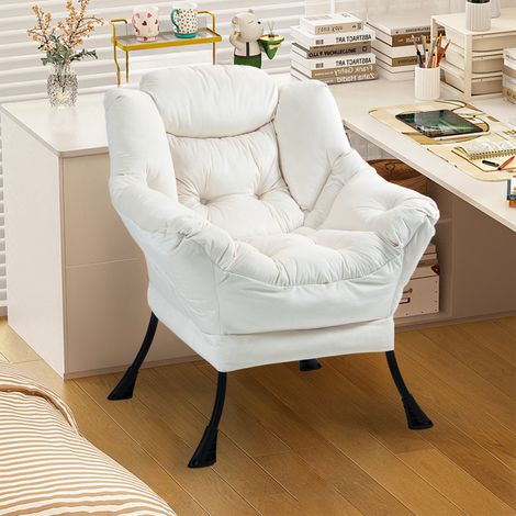Poltrona relax 70x20x77 cm bianco sporco in metallo con supporto collo e tasca laterale (1/4)