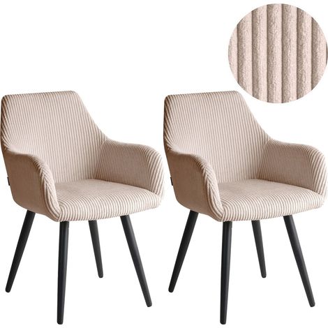 Set di 2 sedie da pranzo imbottite in velluto a coste con braccioli,design moderno base in metallo beige Mori (1/5)