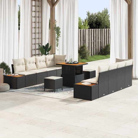 Salon de Jardin en Rotin Synthétique et Acier Ensemble Canapé Noir et Crème 11 Pièces - PANGIVO (1/5)