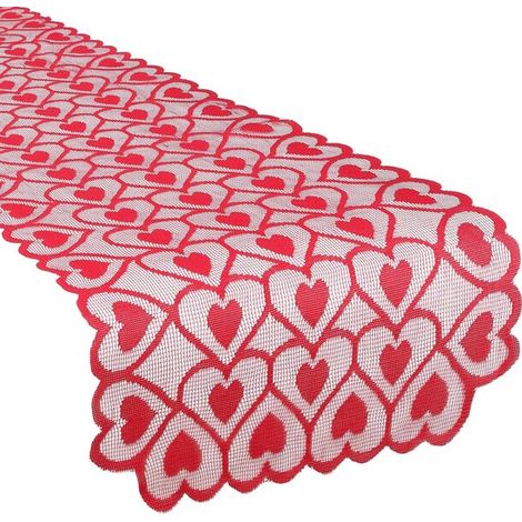 Runner da tavola per San Valentino, tovaglia di pizzo a forma di cuore con cuori intrecciati, tovaglia rettangolare per interni (1/5)
