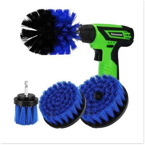 Lot de 4 brosses pour perceuse électrique - Kit de Nettoyage pour Voiture, Salle de Bain, Piscine, carrelage, Sol, Brique, céramique, marbre, Brosse à récurer Tout Usage (Green) (1/5)