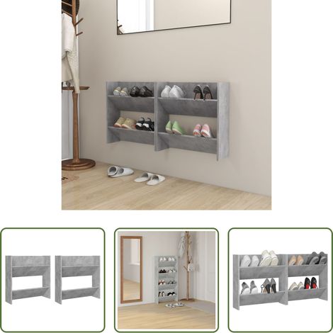 Schuhregal -  Wand-Schuhschränke 2 Stk. Betongrau 60x18x60 cm Holzwerkstoff (1/5)