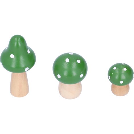 Ensemble de 3 décorations en bois originales et mignonnes en forme de champignons (vert) pour la maison ou le bureau. (1/5)