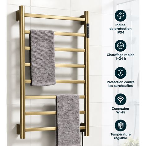 Sèche-Serviettes Électrique Inox 304 02 Modèle Allongé Or Brossé, Poids Brut 3 kg, Emballage 8653,510,2 cm, 86 × 54 × 10 cm 3 kg – Livraison gratuite