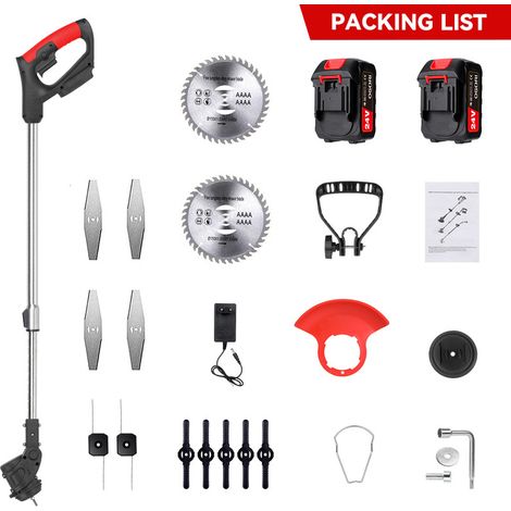 Tondeuse à gazon sans fil 24V - Débroussailleuse sur Batterie 1350W, Puissance 18000 tr/min, Kit 13 pièces avec Lame Tungstène pour Jardin et Pelouse