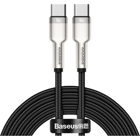 Cable USB-C de metal con suministro de energía de datos, 100 W, 2 m, color negro (1/5)