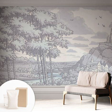 Papier peint intissé mural classique avec imprimé motifs décoratifs design élégant non‑tissé Paysage féérique 312x219 cm (1/5)