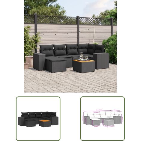 The Living Store 7-tlg. Garten-Sofagarnitur mit Kissen Schwarz Poly Rattan - Gartenmöbel - Esstisch - Outdoor Möbel - Lounge Set - Rattan Gartenmöbel (1/3)