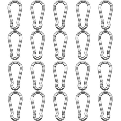 Stainless Steel Spring-Loaded Carabiner M6 (Pack of 20) - 6 cm - Versatile Indoor/Outdoor Carabiner Hook for Keyrings, Camping, Fishing and Hiking Accessories (1/4)