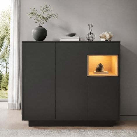 Moderner Schuhschrank, 105 x 39,5 x 100,5 cm, LED-Beleuchtung, Scharniere mit Soft-Close-Funktion, schwarze Spanplatte (1/5)