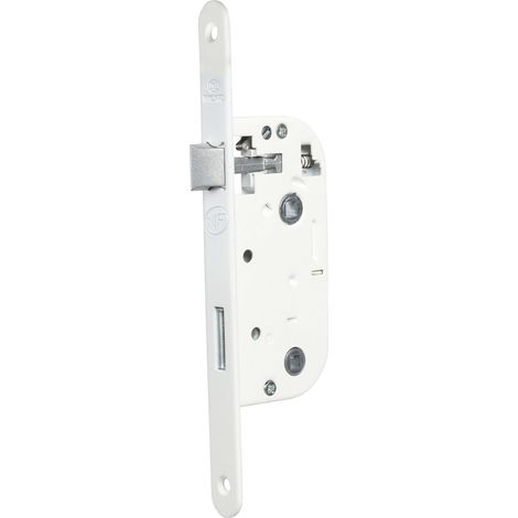 Serrure pour porte de salle de bain- toilettes- axe à 40- sens droit- Blanc