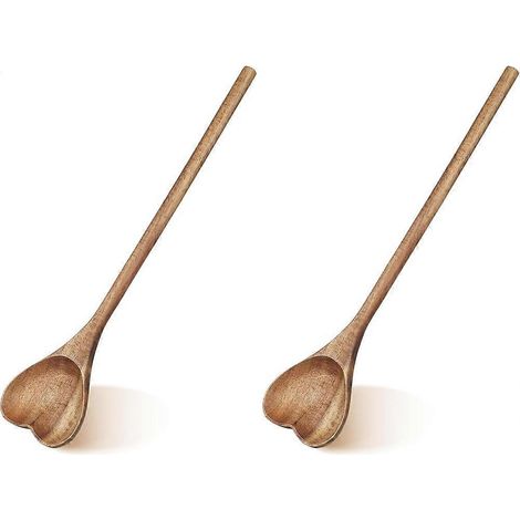 Lot de 2 pièces heart forme bois cuillère long manche love cuillère pour appetizer, service, mélange pour café (1/5)