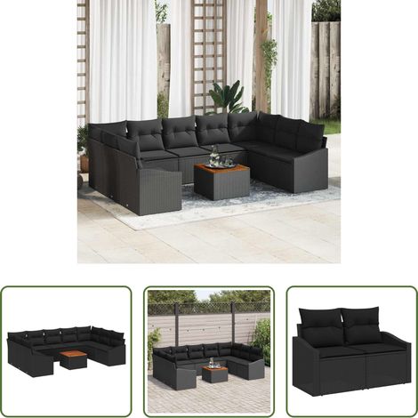 Gartenmöbel - Gartensofa-set mit Speicher 10 pcs Schwarz Poly-Rattan (1/5)