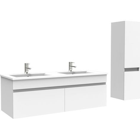 Ocean meuble Salle de Bain avec colonne 120cm Blanc avec vasque ceramique (1/5)