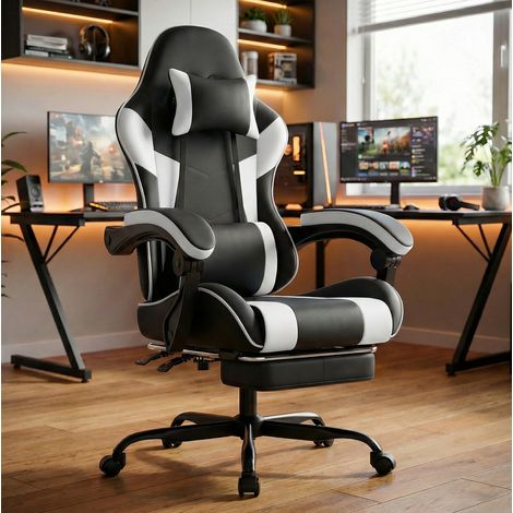 Gaming Stuhl ergonomisch verstellbar mit Fußstütze PVC OKMYHOME (1/3)