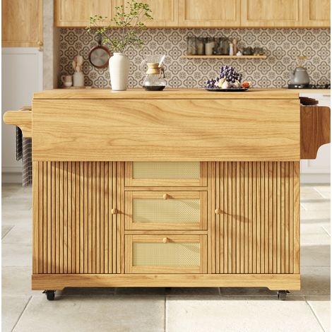 Carrello da cucina salvaspazio 142,5x80x95 cm in legno e metallo naturale - FLORAGRACE (1/5)