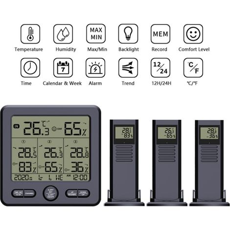 SJLERST Thermohygrometer Backlight Alarm Calibration Function Wireless Indoor and Outdoor Temperature and Humidity Meter Weather Station for Home Office (1/5)