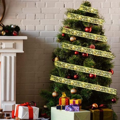 Lumières de Ruban de Sapin de Noël, 10M Or Fée LED Ruban Guirlande Lumineuse Festival Décor pour Extérieur Arbre de Noël Jardin Intérieur Fête Fournitures