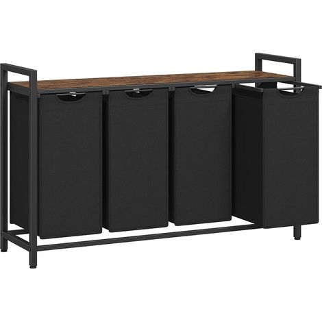 Cesto para ropa sucia con 3 compartimentos y 1 estante extraíble para guardar bolsas capacidad de 38 litros por bolsa para baño/lavadero marrón rústico y negro 120006759