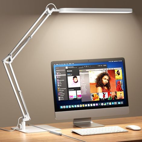 Lampe de Bureau - Base Ultra-Mince Et Bras Articule Reglable Lampe Bureau , Fonction Timer, Fonction De Memoire, 1300LM, 12W, Blanc (1/4)
