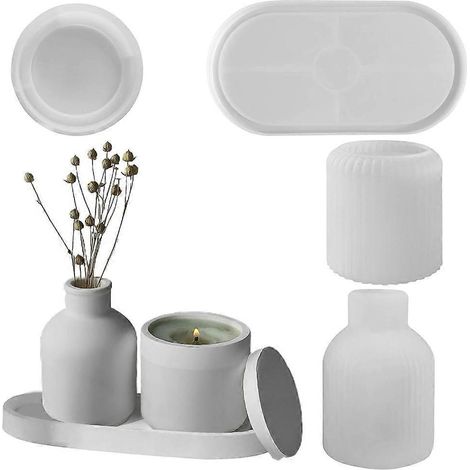 Moules en silicone pour pots de fleurs, lot de 4 moules en silicone pour vases en plâtre (1/5)