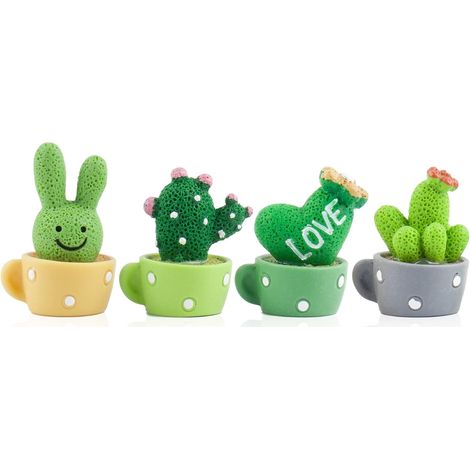 Ensemble de 4 décorations de tableau de bord de voiture, accessoires de Mini statue de Cactus de bassin de Cactus pour cadeaux de bureau à domici (1/5)