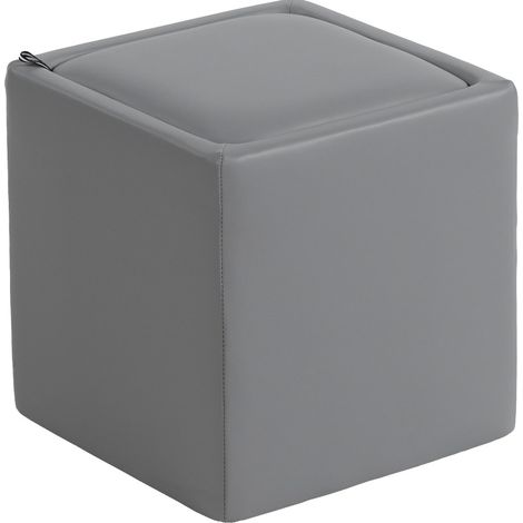 Pouf de rangement carré en similicuir 40 x 40 x 40 cm gris avec couvercle (1/5)