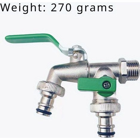 Doppelter Außenwasserhahn aus Zinklegierung – 3/4"-Zulauf, 1"-Doppelauslauf, Universalgewinde mit Schnellanschluss für die Gartenbewässerung (1/5)