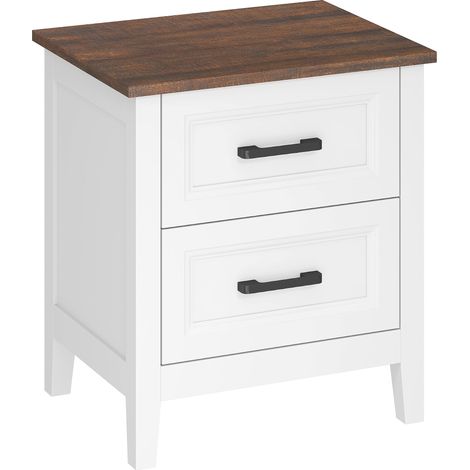 Table de chevet 45 x 35 x 50 cm 2 tiroirs rangement style rustique cosy finition effet bois dessus pratique en MDF blanc 210003790 (1/5)