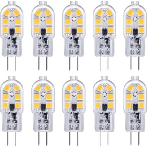 Ampoule LED G4 Lot de 10 ampoules LED G4 12 V 2 W blanc froid 6000 K, 12 LED, remplacement pour ampoule halogène G4 10 W-20 W, 200 lm, AC DC 12 V G4 Bi Pin Capsule LED pour hotte aspirante/lustre, non (1/5)
