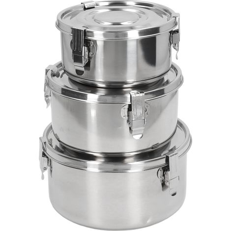 Lot de 3 boîtes à lunch portables en acier inoxydable, réutilisables et faciles à laver, pour les repas des élèves (fruits, légumes, etc.). (1/5)