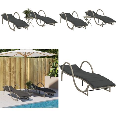 Chaises longues lot de 2 avec table gris clair résine tressée - Chaise Longue - Transats - Bain De Soleil - Mobilier De Jardin - Salon De Jardin - Home & Living (1/5)