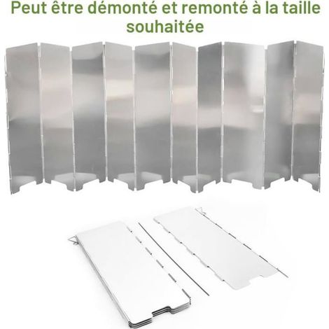 Plaque de cuisson brise-vent camping - 12 panneaux aluminium pliable 100 x 2,2 cm déplié, 10 x 25 cm plié, avec sac (1/5)