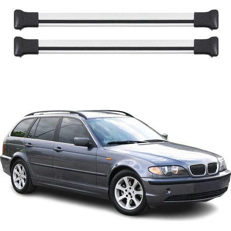OMAC Barres de toit en aluminium pour BMW Série 3 E46 Break 1999-2007 – Charge max 75 kg – 2 barres Argent (1/5)
