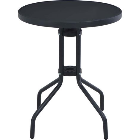 vidaXL Mesa de jardín acero y vidrio negro 80 cm (1/2)