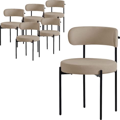 ML-Design Set di 6 Sedie per Sala da Pranzo Sedia da Cucina in Tessuto Teddy Marrone Poltroncina da Soggiorno con Schienale Poltrona Imbottite con Gambe in Metallo Nero Sedie Lounge Ergonomiche (1/5)
