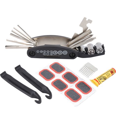Kit de réparation de crevaison pour vélo : clé hexagonale multifonction pliable, écrous et outils de réparation. (1/5)