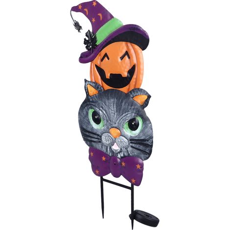 Piquets de jardin citrouille pour chat, légers et antirouille, pour Halloween, avec 2 piquets décoratifs citrouille empilés pour pelouse et terrasse. (1/5)