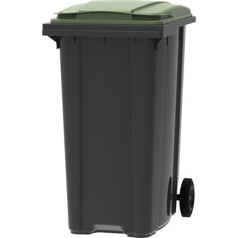 ESE France Conteneur Poubelle à déchets 2 roues - 360L - Robuste et Économique - 100% Recyclé - Gris avec Couvercle Vert - Fabriqué en France (1/5)