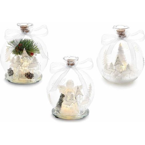 Palline natalizie in vetro con paesaggio e luce led in confezione singola, set da 3 pezzi, Pallina: Ø 10 x 11 H