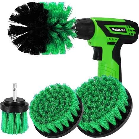 Lot de 4 brosses pour perceuse électrique - Kit de Nettoyage pour Voiture, Salle de Bain, Piscine, carrelage, Sol, Brique, céramique, marbre, Brosse à récurer Tout Usage (Green) (1/5)