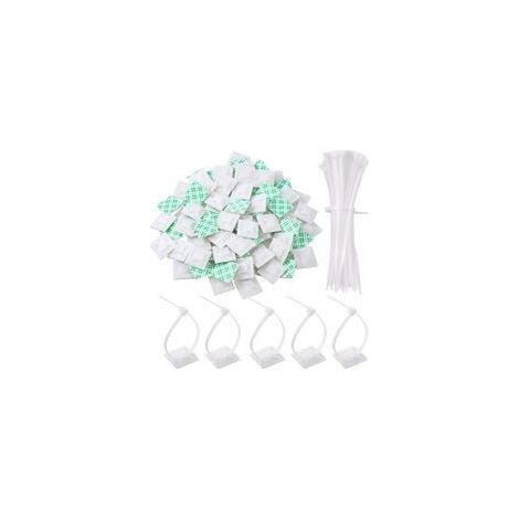 Paquete de 100 bridas adhesivas con soportes autoadhesivos, bases para sujetacables con brida universal multiusos (longitud 150 mm, ancho 2 cm, blanco) (1/5)