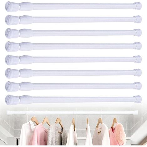 Tringle Rideau Sans Percage, 8 Pcs 40-70cm Barre Rideau Sans Perçage Télescopique Perçage Tringle Tension pour Placard Salle Bains Armoire Tringle à Vêtements Blanc (1/5)