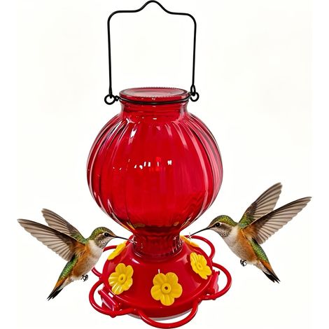 Mangeoire en verre rouge pour colibris et autres oiseaux, utilisable pendant 6 saisons, ou comme récipient pour la nourriture ou l'eau dans les cages et les zones d'élevage domestiques.-AquaForge (1/5)