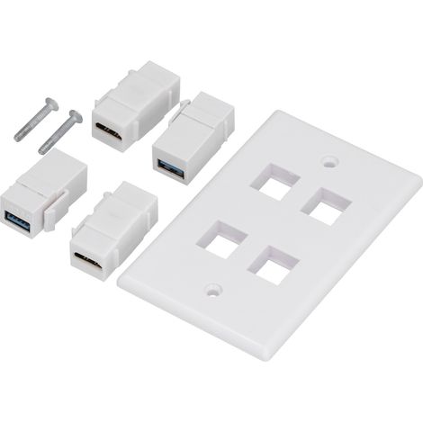Plaque de prise murale audio/vidéo sans soudure avec 2 interfaces multimédias HD et 2 ports USB 3.0 (1/5)