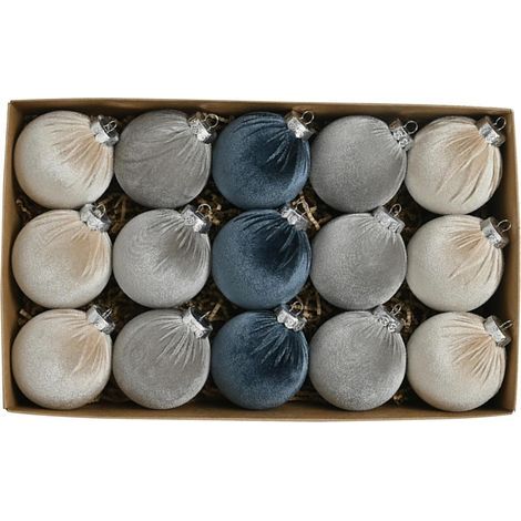 15 pièces Boules de Noël (vert/bleu), Boules de Velours de 3,15 Pouces dans Une boîte Cadeau Boules de Noël décoratives floquées avec Anneau de Suspension pour décorations de Noël Cadeau Boules de Noë (1/5)