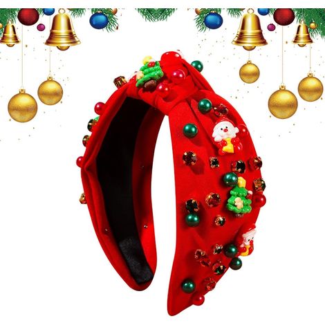 Fascia per capelli natalizia, elegante tiara con perline per le festività. (1/5)