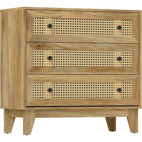 Commode 3 tiroirs meuble de rangement cannage en rotin aspect bois clair 80 x 35 x 76 cm (1/5)