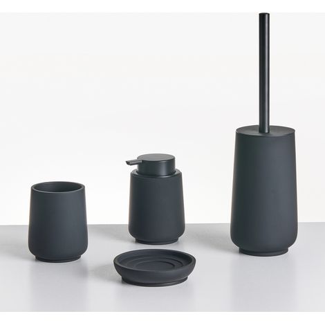 Conjunto de 4 accesorios de baño jabonera dispensador de jabón escobilla para el inodoro vaso negro Suches
